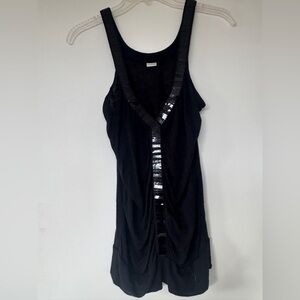 Black Tank Top with Sequin Trim